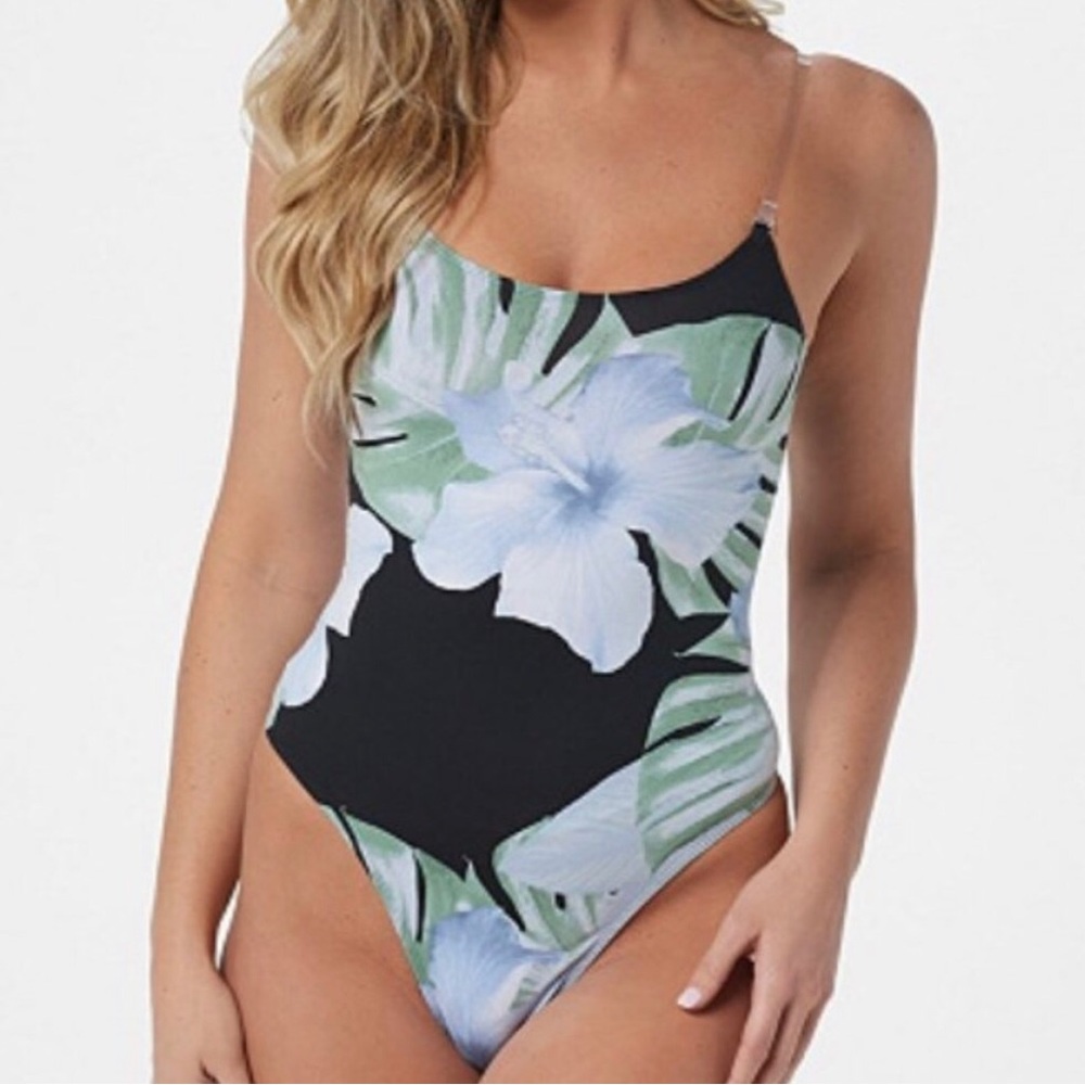 Tracy Anderson GILI Bodysuit Leotard Tank Active Top Retro Resort Floral Thong